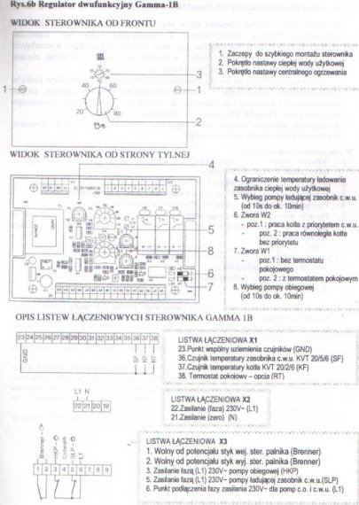 Gamma 1 B schemat sterownik do kotłów 1G, 6G/P, 4P
